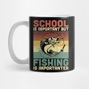 School Is Important But Fishing Is Importanter Vintage Fishing Lover Mug